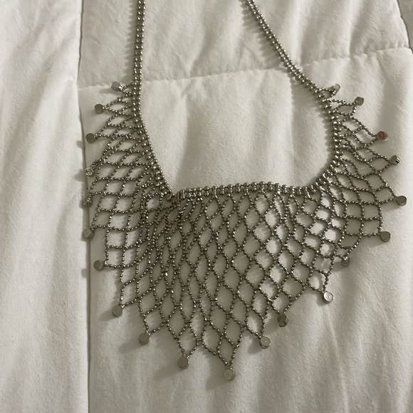 Vintage Rhinestones Bib Necklace Clear Prong Set Stones Formal Elegant Necklace - Picture 2 of 5